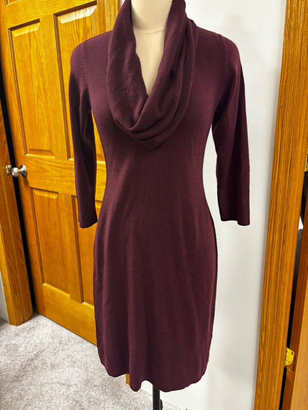 dressbarn Cowl Neck Long-Sleeve Knit Dress - Wine
